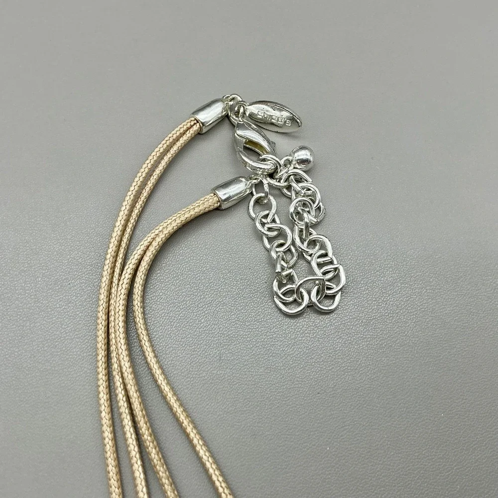 Chico's Necklace Mint Green Faux Druzy Tassel Beige Cord Silver Tone Boho 36
